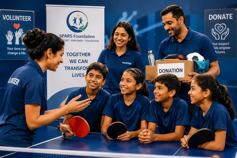 Children and mentors in a table tennis program
